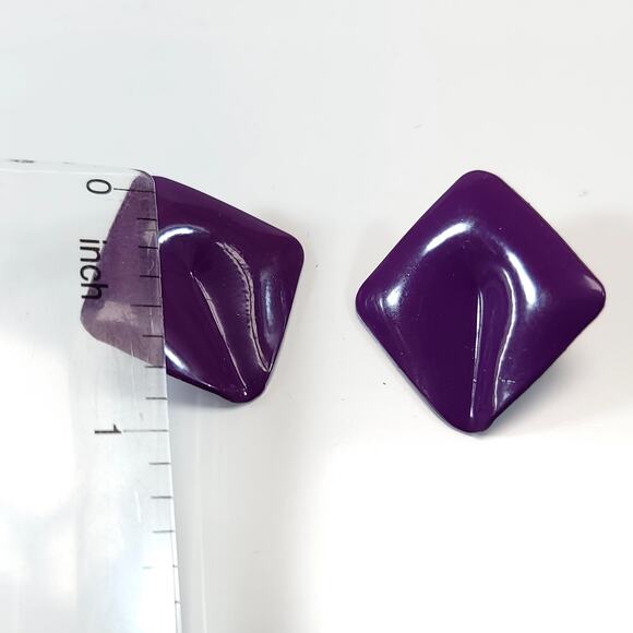 Vintage Purple Metal Diamond Shaped Earrings, Glossy Finish, Bold Design - Picture 4 of 10